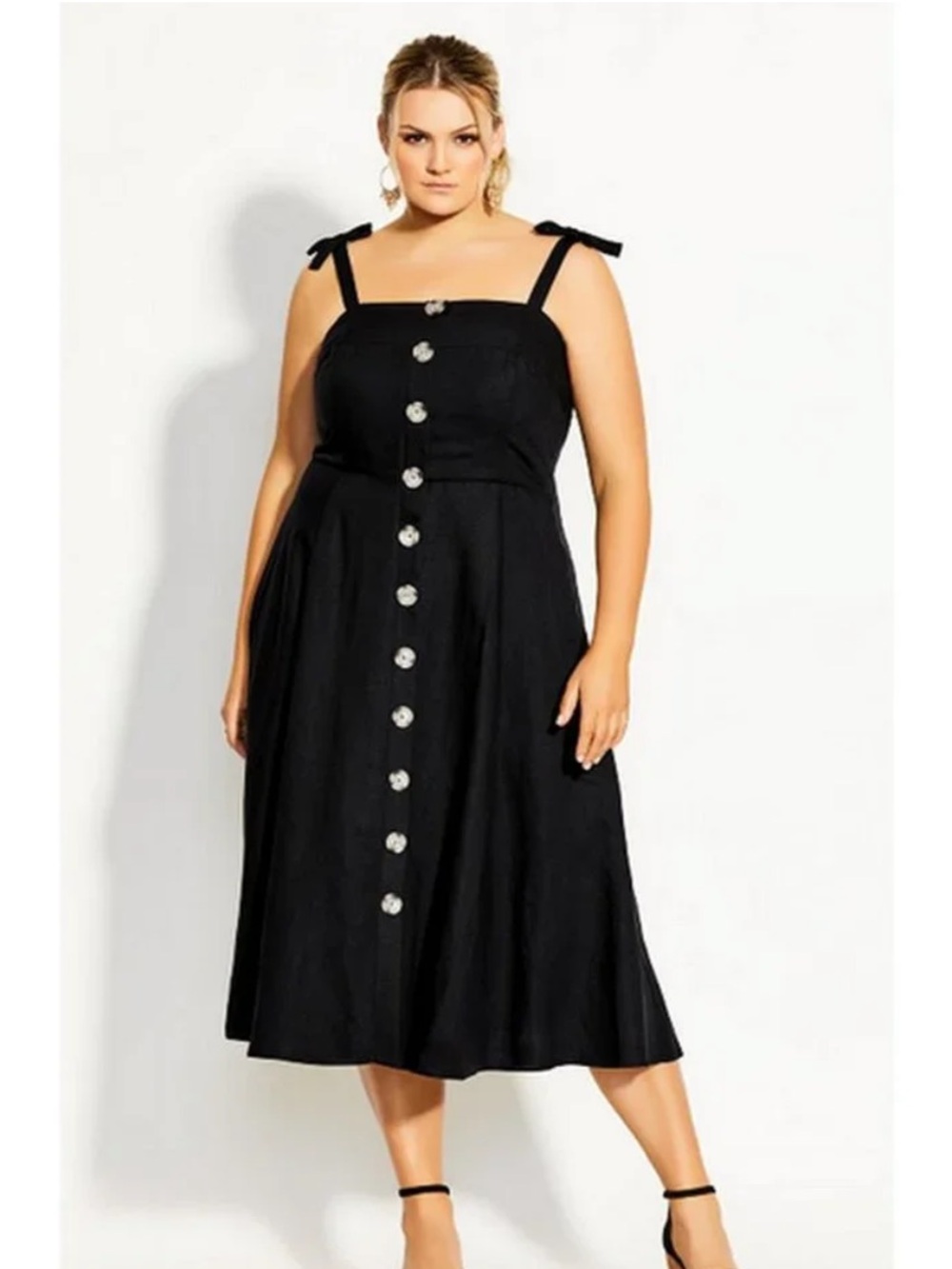 City Chic Black Precious Bow Midi Dress 18 / M Linen Blend